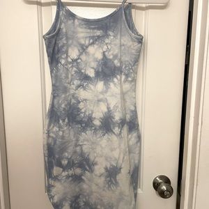 Blue tie dye short cotton dress with slit size small